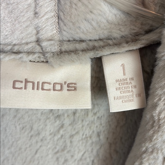 Chico's Tan and Cream Open Front Vest Textured Shawl Collar Sherpa/Suede Medium - Picture 2 of 7